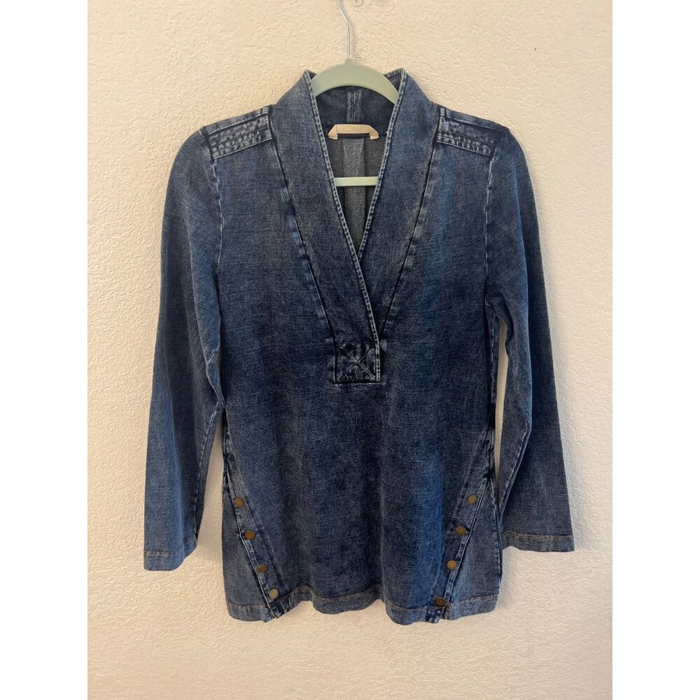 Soft Surroundings Denim Tunic Top Dress With Brass Button Accents size XS Womens